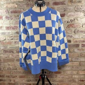She + sky blue checked oversized sweater small NWT